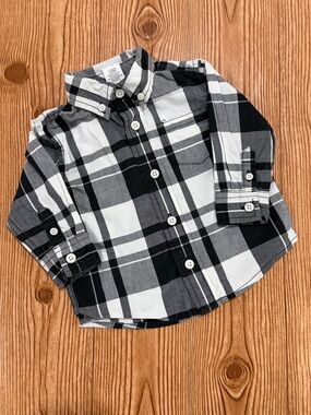 4/$20 Gymboree Classic Black & White Plaid Button-Up Shirt Cotton 6-12 Months